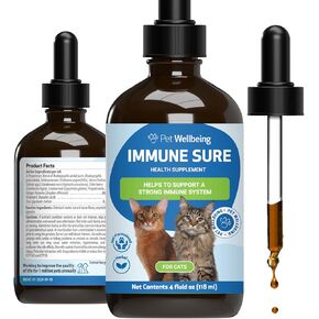 Pet Wellbeing Immune Sure for Cats - Supports Normal Immune Defenses, Gut Flora Balance, Andrographis, Echinacea, Vitamin C, Zinc - Veterinarian-Formulated Herbal Supplement 4 oz (118 ml)