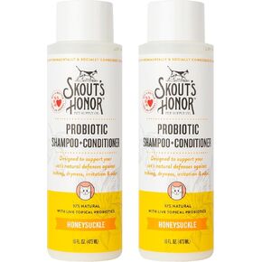 Skout's Honor Probiotic Cat Shampoo & Conditioner with Avocado Oil & Omega-3s, 97% Natural, Paraben & Sulfate-Free, Cruelty-Free, 16oz, Honeysuckle