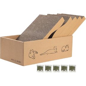 Poils bebe L Shape Cat Scratcher, 26.8 Inch Cat Scratchers for Indoor Cats, Protecting Furniture Cat Scratch Pad, Cardboard Cat Scratching with Ball Toy, Catnip, Large