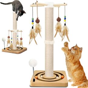 Cat Scratching Post ، Sisal ، ألعاب الأثاث التفاعلية للقطط الداخلية للبالغين ، طريقتان متزايدة برج الخدش مع شنق ومسار الكرة ، مركز النشاط للقطات ، 25 بوصة