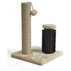 Amazon Basics Cat Scratching Post with Brush for Indoor Cats, 12.2 x 12.2 x 16.54 inch for Kittens, Beige
