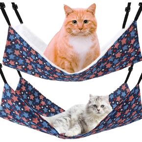 Cat Hammock for Cage Hanging Reversible 2Pack,Pet Hammock Bed Adjustable,Soft Sleeping Hammock for Cats,Ferret,Puppy,Rabbits,Small Animals (M, CAT)