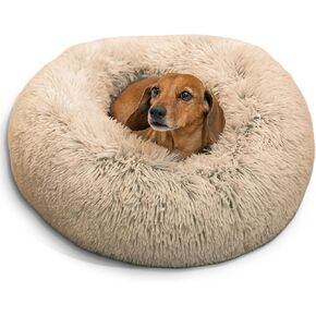 Best Friends by Sheri The Original Calming Donut Dog and Cat Bed in Shag Fur, Taupe, Small, 23x23