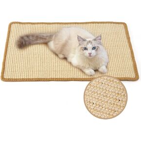 FUKUMARU Cat Scratcher Mat, 23.6 X 15.7 Inch Natural Sisal Cat Scratch Mats, Horizontal Cat Floor Scratching Pad Rug with Sticky Velcro Tapes, Protect Couch and Carpets