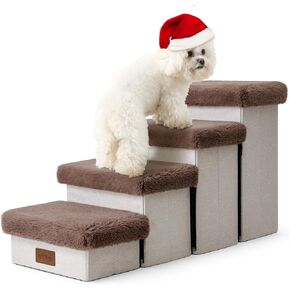 Pet Stair for Small Dogs with Storage, Foldable Dog Ramp with Soft Cover, Older Cat Steps for Chair Couch Sofa, Lightweight, Comfort, 19.7x13x9.6 inch, 2 Tiers, Grey