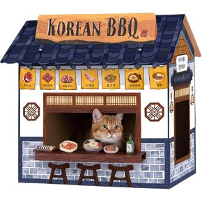 Cat Beds for Indoor Cats, Cardboard Cat House with Scratchers, Korean BBQ, Large Sturdy Cat Furniture Condo Cave Tent, Easy to Assemble Pet Toys Accessories Stuffs, Bunny Small Animals