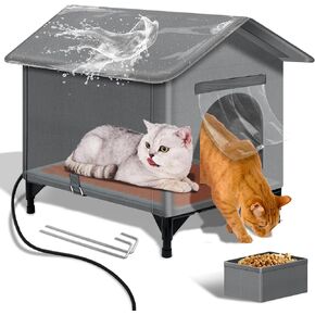 Large Heated Cat House for Outside Winter, Foldable Cat Shelter with with Heating Pad | Outdoor Cat House Weatherproof | Insulated Cat House Collapsible Home for Outside Stray Barn