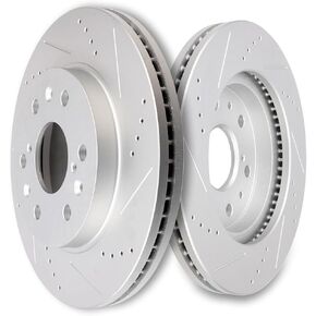 SCITOO Brakes Rotors 2pcs Front Drilled Slotted Discs Brakes Kit fit for Cadillac Escalade ESV XTS,for Chevy Avalanche Express Silverado Suburban 1500 Tahoe,for GMC Savana Sierra Yukon XL 1500