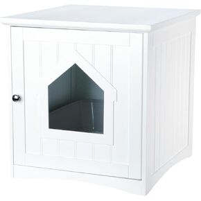 TRIXIE Litter Box Enclosure, Hidden Kitty Litter Box Cabinet, Furniture Style, White,(19.84 LBS)
