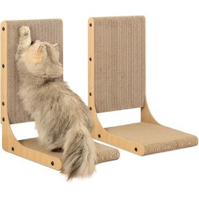 2-Pack Cat Scratching Board, 25.6'' Tall Cardboard L Shape Vertical Cat Scratchers for Indoor Cats, Cat Scratching Post for Wall and Couch, Large