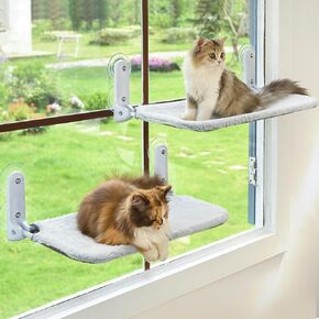 2pc cat window perch cordless قابلة للطي السرير للنافذة مع إطار معدني وغطاء عكسي ، ونافذة الكؤوس الشفط الكبيرة مقعد للقطط الداخلية (قاطرة القطط ، m-2pc)