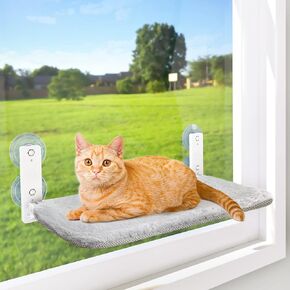 جثم AmoSijoy Cordless Cat ، أرجوحة القط للجدار مع 4 أكواب شفط ، مرساة ومسمار لطريقتين للتركيب ، إطار معدني صلب وغطاء قابل للانعكاس ، أسرة قط قابلة للطي للقطط الداخلية