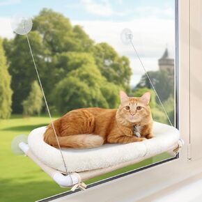 Cat Bed Window, Cat Window Hammock Window Perch, Safety Cat Shelves Space Saving Window Mounted Cat Seat for Large Cats (Beige Premium Set) in Kuwait