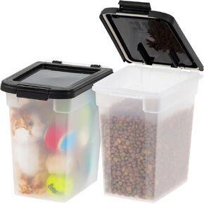 IRIS USA Dog Food Storage Container, 2 Pack, Up to 30 lbs Each, Airtight Seal for Freshness, Wheels for Rolling, Easy One Hand Opening, Made in USA, BPA Free, Clear/Black
