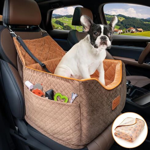 Memory Foam Booster Dog Car Seat with Washable Removable Cover, Elevated Pet Car Seat, Anti-Slip Sturdy Dog Booster Seats for Small Dogs 35lbs, Dog Seat Belt, Storage Pocket, Dog Blankets in Saudi Arabia