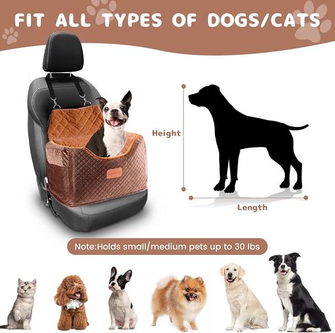 Memory Foam Booster Dog Car Seat with Washable Removable Cover, Elevated Pet Car Seat, Anti-Slip Sturdy Dog Booster Seats for Small Dogs 35lbs, Dog Seat Belt, Storage Pocket, Dog Blankets in Saudi Arabia
