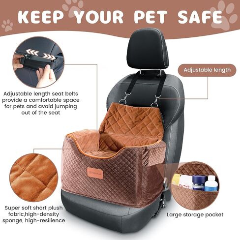 Memory Foam Booster Dog Car Seat with Washable Removable Cover, Elevated Pet Car Seat, Anti-Slip Sturdy Dog Booster Seats for Small Dogs 35lbs, Dog Seat Belt, Storage Pocket, Dog Blankets in Saudi Arabia