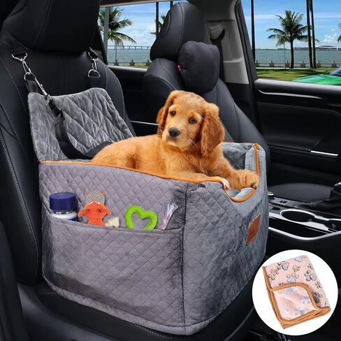 Memory Foam Booster Dog Car Seat with Washable Removable Cover, Elevated Pet Car Seat, Anti-Slip Sturdy Dog Booster Seats for Small Dogs 35lbs, Dog Seat Belt, Storage Pocket, Dog Blankets in Saudi Arabia