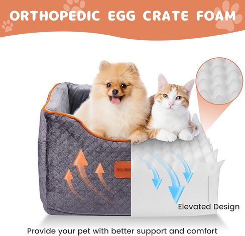 Memory Foam Booster Dog Car Seat with Washable Removable Cover, Elevated Pet Car Seat, Anti-Slip Sturdy Dog Booster Seats for Small Dogs 35lbs, Dog Seat Belt, Storage Pocket, Dog Blankets in Saudi Arabia