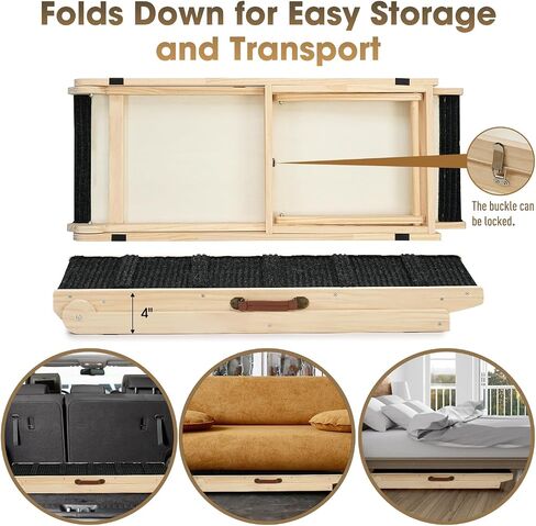 Wooden Adjustable Pet Ramp for All Dogs and Cats - Non Slip Carpet Surface and Foot Pads - 40" Long and Adjustable from 12" to 26" - Up to 200LBS - Folding Dog Car Ramps for SUV, Bed, Couch in Kuwait