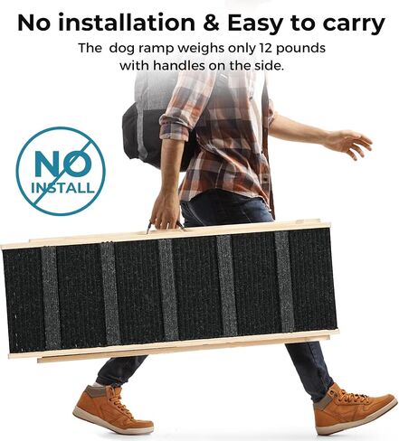 Wooden Adjustable Pet Ramp for All Dogs and Cats - Non Slip Carpet Surface and Foot Pads - 40" Long and Adjustable from 12" to 26" - Up to 200LBS - Folding Dog Car Ramps for SUV, Bed, Couch in Kuwait
