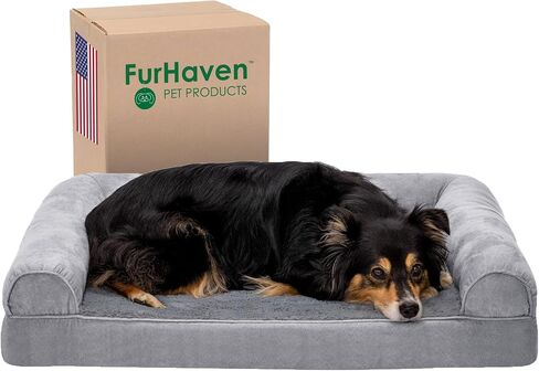 Furhaven Orthopedic Dog Bed for Large/Medium Dogs w/ Removable Bolsters & Washable Cover, For Dogs Up to 55 lbs - Plush & Suede Sofa - Gray, Large in Saudi Arabia