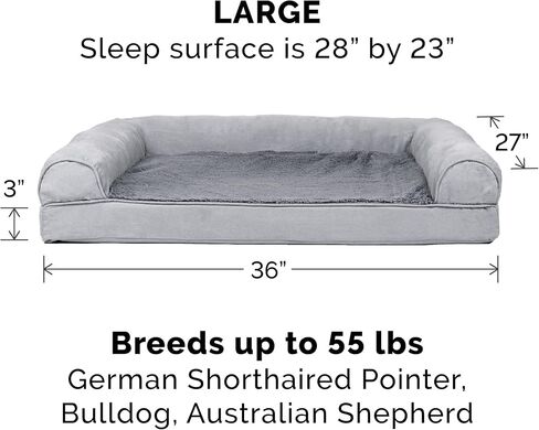 Furhaven Orthopedic Dog Bed for Large/Medium Dogs w/ Removable Bolsters & Washable Cover, For Dogs Up to 55 lbs - Plush & Suede Sofa - Gray, Large in Saudi Arabia