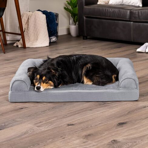 Furhaven Orthopedic Dog Bed for Large/Medium Dogs w/ Removable Bolsters & Washable Cover, For Dogs Up to 55 lbs - Plush & Suede Sofa - Gray, Large in Saudi Arabia