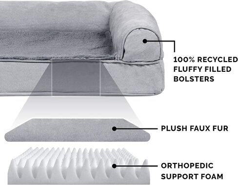 Furhaven Orthopedic Dog Bed for Large/Medium Dogs w/ Removable Bolsters & Washable Cover, For Dogs Up to 55 lbs - Plush & Suede Sofa - Gray, Large in Saudi Arabia