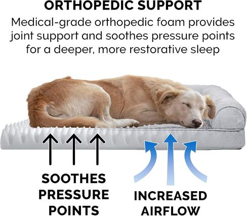 Furhaven Orthopedic Dog Bed for Large/Medium Dogs w/ Removable Bolsters & Washable Cover, For Dogs Up to 55 lbs - Plush & Suede Sofa - Gray, Large in Saudi Arabia