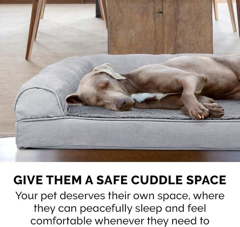 Furhaven Orthopedic Dog Bed for Large/Medium Dogs w/ Removable Bolsters & Washable Cover, For Dogs Up to 55 lbs - Plush & Suede Sofa - Gray, Large in Saudi Arabia