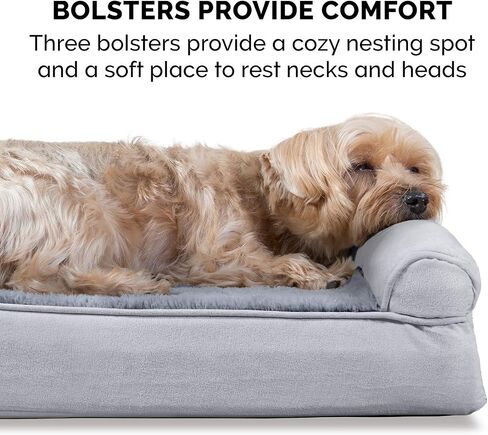 Furhaven Orthopedic Dog Bed for Large/Medium Dogs w/ Removable Bolsters & Washable Cover, For Dogs Up to 55 lbs - Plush & Suede Sofa - Gray, Large in Saudi Arabia