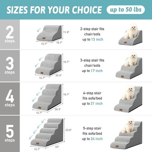 Dog Stairs for Small Dogs 19.7" H, Curved Dog Step for Puppy, Cat, Medium Dog, Pet Ramp for Sofa, Couch or Bed, Ladder with High Density Foam, 15.7x28.3x19.7 inch, 4 Step, White Black in Kuwait