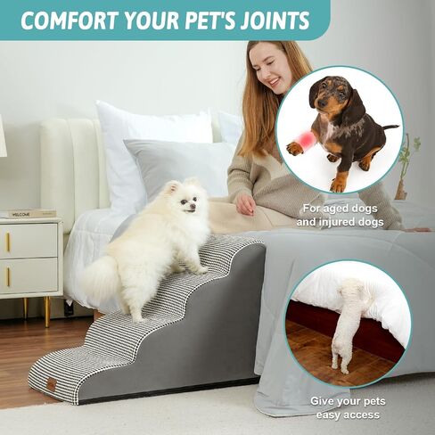 Dog Stairs for Small Dogs 19.7" H, Curved Dog Step for Puppy, Cat, Medium Dog, Pet Ramp for Sofa, Couch or Bed, Ladder with High Density Foam, 15.7x28.3x19.7 inch, 4 Step, White Black in Kuwait