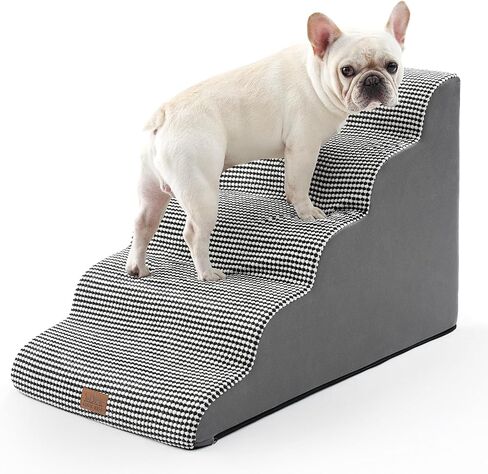 Dog Stairs for Small Dogs 19.7" H, Curved Dog Step for Puppy, Cat, Medium Dog, Pet Ramp for Sofa, Couch or Bed, Ladder with High Density Foam, 15.7x28.3x19.7 inch, 4 Step, White Black in Kuwait