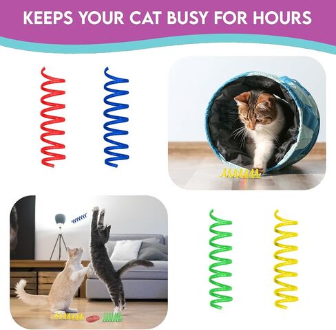 SPOT Wide Colorful Springs Cat Toy - Bouncy Toys for Medium Indoor Cat Breeds to Bite, Swat, Chase - Keeps Cats & Kittens Entertained for Hours - Includes Ten 2" Wide Spiral Springs, Assorted Colors in Kuwait