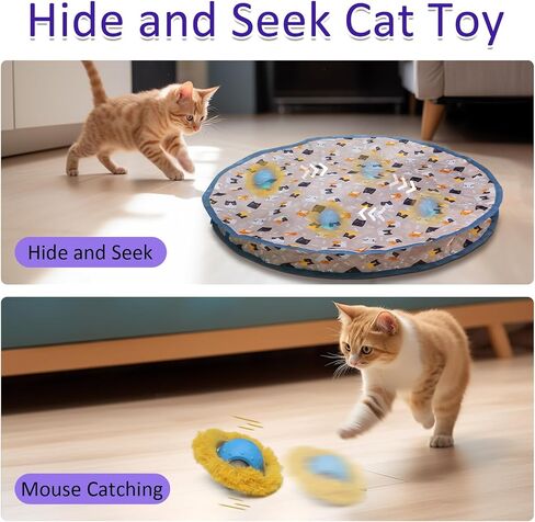 Interactive Cat Toys Ball Fast Rolling in Pouch, Motion Activate Chirping Cat Toy Hide and Seek Mouse Catching Game (Blue) in Saudi Arabia