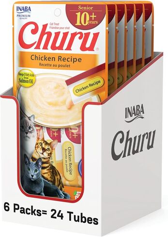 INABA Churu for Senior 10+, Creamy Lickable Cat Treats with Taurine, Vitamin E & C, 0.5 Ounces Each, 20 Tubes, Tuna Variety in Kuwait