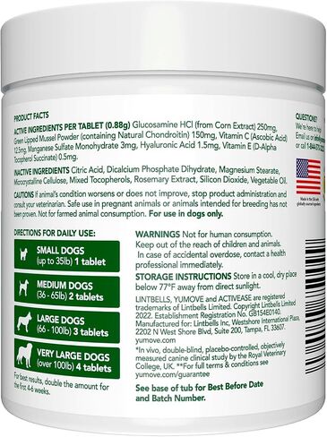 Hip and Joint Supplement for Dogs with Glucosamine, Green Lipped Mussel, Chondroitin, MSM, Omega 3 & Hyaluronic Acid - Joint Support Supplement - for Adult Dogs 300 Tablets in Saudi Arabia