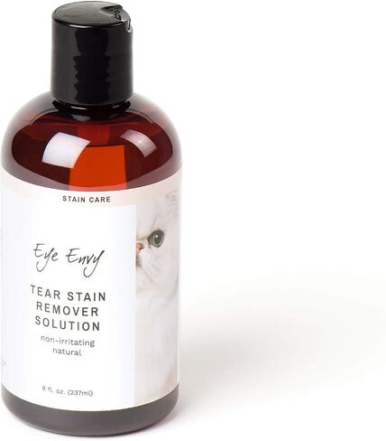 Eye Envy Tear Stain Remover Solution for Cats. Gentle, Natural and Safe. Cleans Tear Stains. Recommended by Breeders, Groomers. Remove Eye Stains from Persians and Exotics. 2 oz. Made in USA in Kuwait