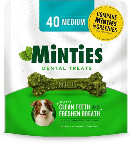 Minties Dental Chews for Dogs, 40 Count, Vet-Recommended Mint-Flavored Dental Treats for Medium Dogs 25-50 lbs, Dental Bones Clean Teeth, Fight Bad Breath, and Removes Plaque and Tartar in Saudi Arabia