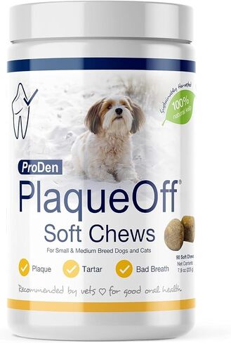 ProDen PlaqueOff Soft Chews with Natural Kelp - for Small & Medium Breed Dogs & Cats - Supports Normal, Healthy Teeth, Gums, and Breath Odor in Dogs & Cats - 90 Soft Chews in Kuwait