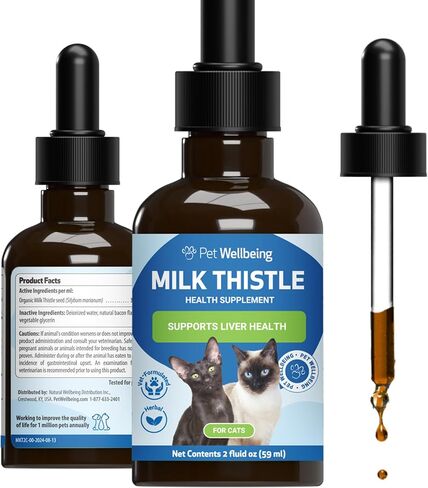 Pet Wellbeing Milk Thistle for Cats - Organic, Supports Liver Health, Healthy Detoxification, Antioxidants, Liver Cell Support, Silymarins - Veterinarian-Formulated Herbal Supplement - 4 oz (118 ml) in Kuwait