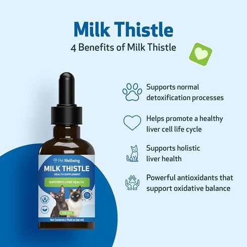Pet Wellbeing Milk Thistle for Cats - Organic, Supports Liver Health, Healthy Detoxification, Antioxidants, Liver Cell Support, Silymarins - Veterinarian-Formulated Herbal Supplement - 4 oz (118 ml) in Kuwait