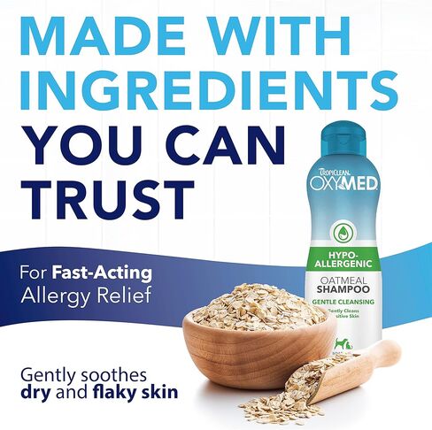 TropiClean OxyMed Medicated Cat & Dog Shampoo for Allergies and Itching | Soothing Oatmeal Shampoo for Dry Itchy Skin, Seborrhea, & Hot Spots | 20oz in Kuwait