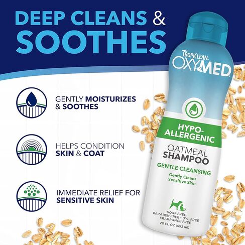 TropiClean OxyMed Medicated Cat & Dog Shampoo for Allergies and Itching | Soothing Oatmeal Shampoo for Dry Itchy Skin, Seborrhea, & Hot Spots | 20oz in Kuwait