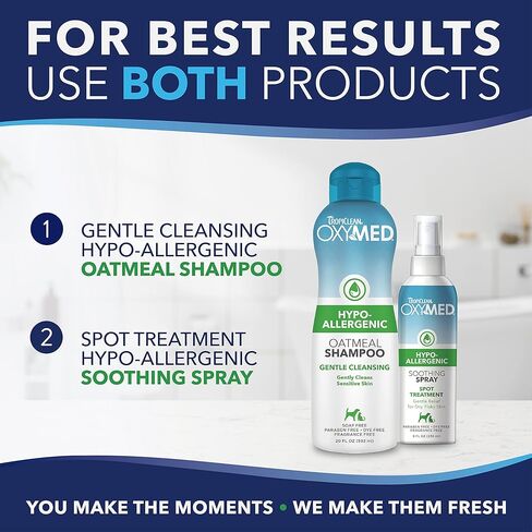 TropiClean OxyMed Medicated Cat & Dog Shampoo for Allergies and Itching | Soothing Oatmeal Shampoo for Dry Itchy Skin, Seborrhea, & Hot Spots | 20oz in Kuwait