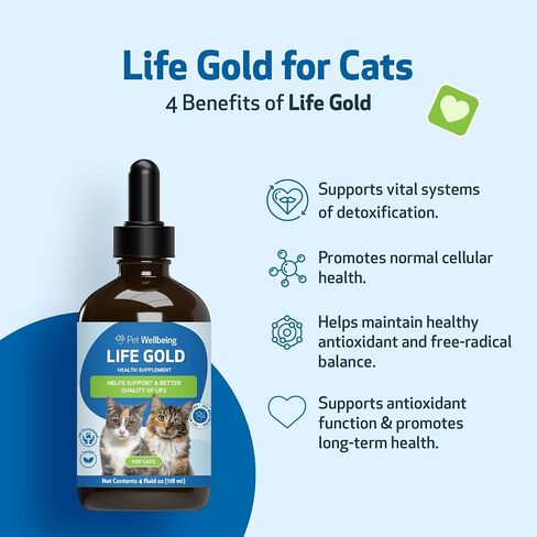 Pet Wellbeing Life Gold for Cats - Immune Support, Antioxidants, Normal Detoxification, Cellular Health, Astragalus, Blessed Thistle - Veterinarian-Formulated Herbal Supplement 2 fl oz (59 ml) in Saudi Arabia