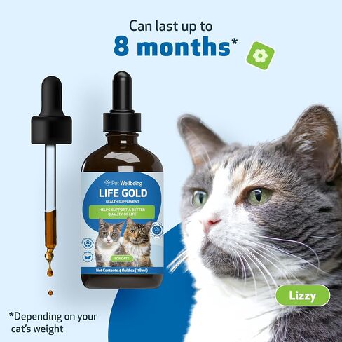 Pet Wellbeing Life Gold for Cats - Immune Support, Antioxidants, Normal Detoxification, Cellular Health, Astragalus, Blessed Thistle - Veterinarian-Formulated Herbal Supplement 2 fl oz (59 ml) in Saudi Arabia