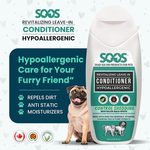 Soos Pets Pet Conditioner Natural Dead Sea Hypoaller-genic Revitalizing Leave-In Deeply Absorbing with Vitamins Essential Oils Natural Elements for Dogs and Cats - 1x Pet Conditioner (250ml / 8.45 oz) in Saudi Arabia